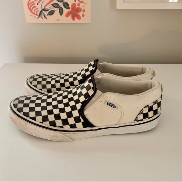 black and white checkered slip on shoes